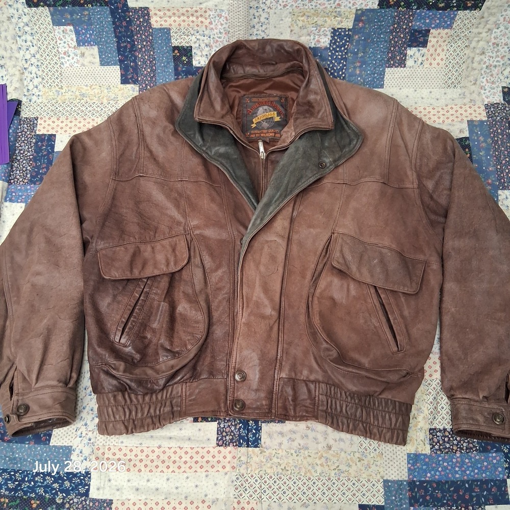 Vintage Wilsons Adventure Bound Mens Brown Leather Bomber Jacket Size Large
